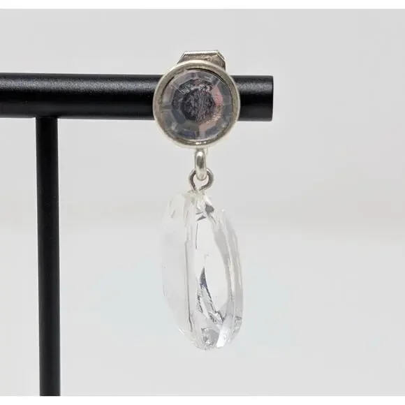 Robert Rose Necklace Earrings Set Clear Silver Tone Acrylic Multi Strand Clip On - Picture 10 of 13